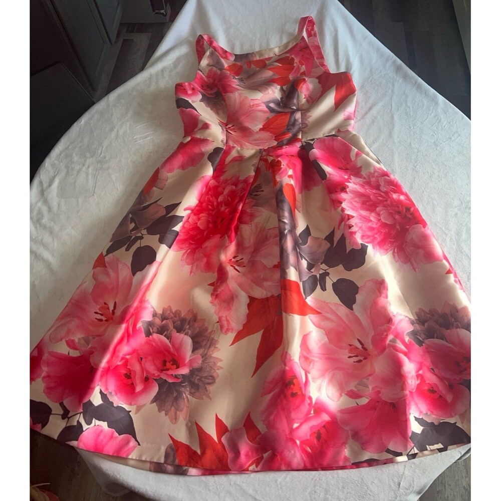 Kay Unger sz 14 pink, red & black floral dress